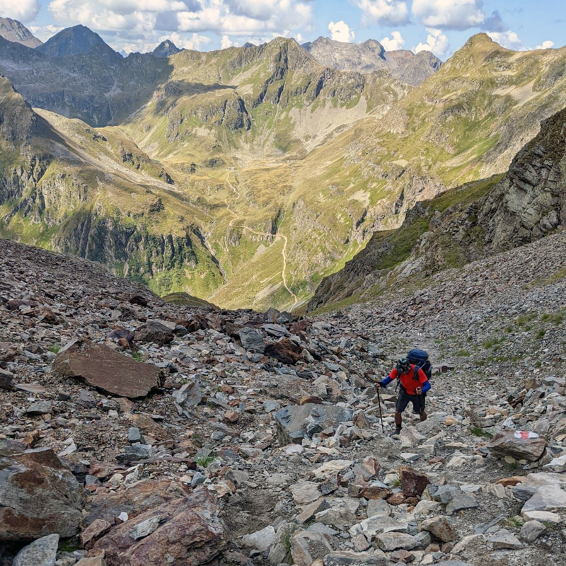 Mountain, Sky, Boulders, Hiking, Person, Way